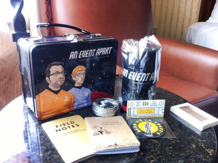 The swag: Star Treak themed lunchbox and thermos. Along with assorted stickers.